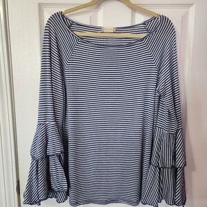 Altar’d State Women’s Blue And White Striped Bell Sleeves Top Size Large